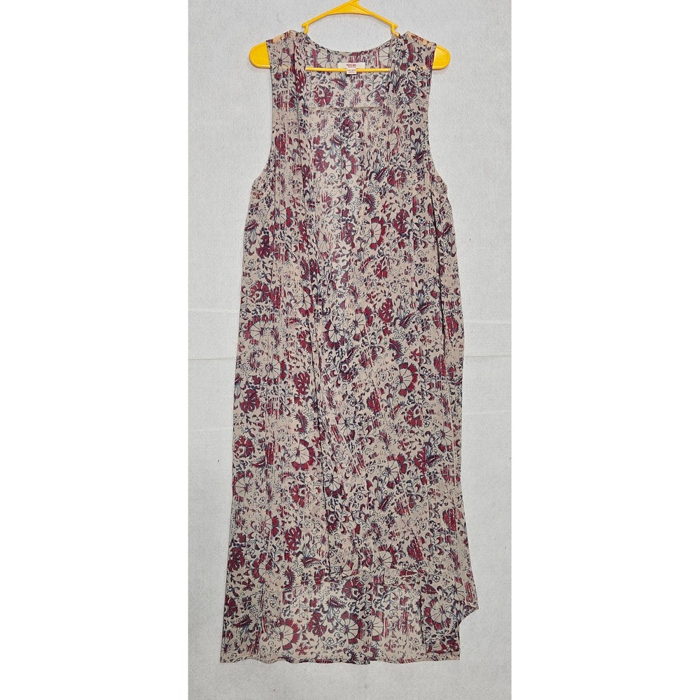Mossimo Supply Co Womens L/XL Red Blue Floral Paisley Sheer Longline Vest Boho